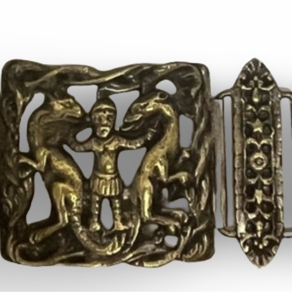 Vintage Brass Tone Etruscan Revival Cuff Bracelet - Picture 10 of 11